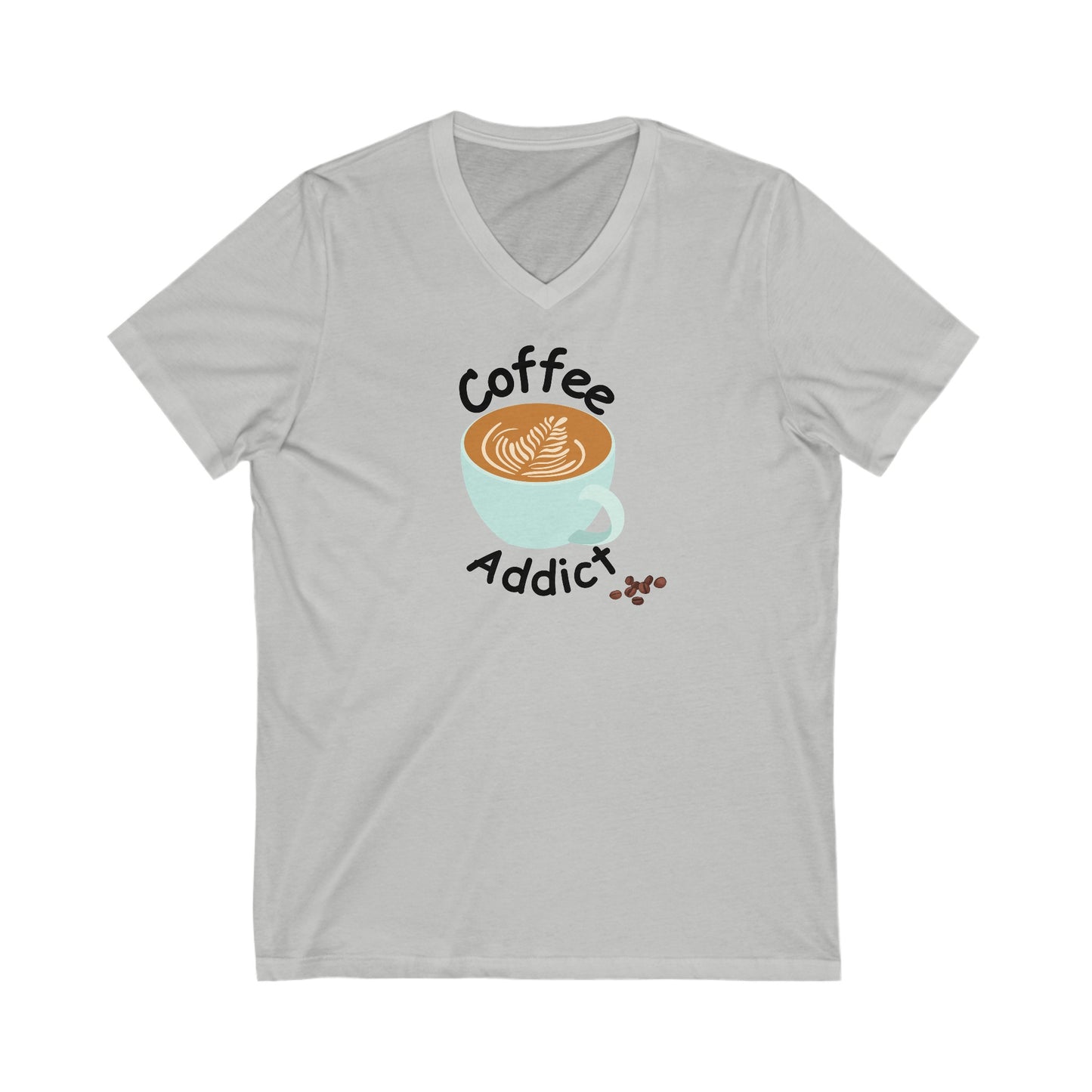 Unisex Jersey Short Sleeve V-Neck Tee “Coffee Addict”